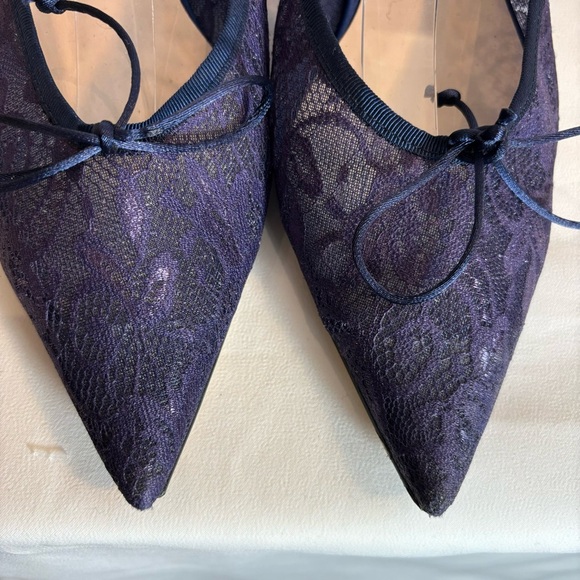 ZARA COLLECTION Sz 40 Pointy Ballet Flats Sheer Lace Tiny Bow Shoes - Picture 3 of 10